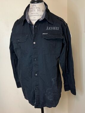 AKADEMIKS BOYS SIZE Large Black LS BUTTON FRONT SHIRT 100% Cotton Size XL